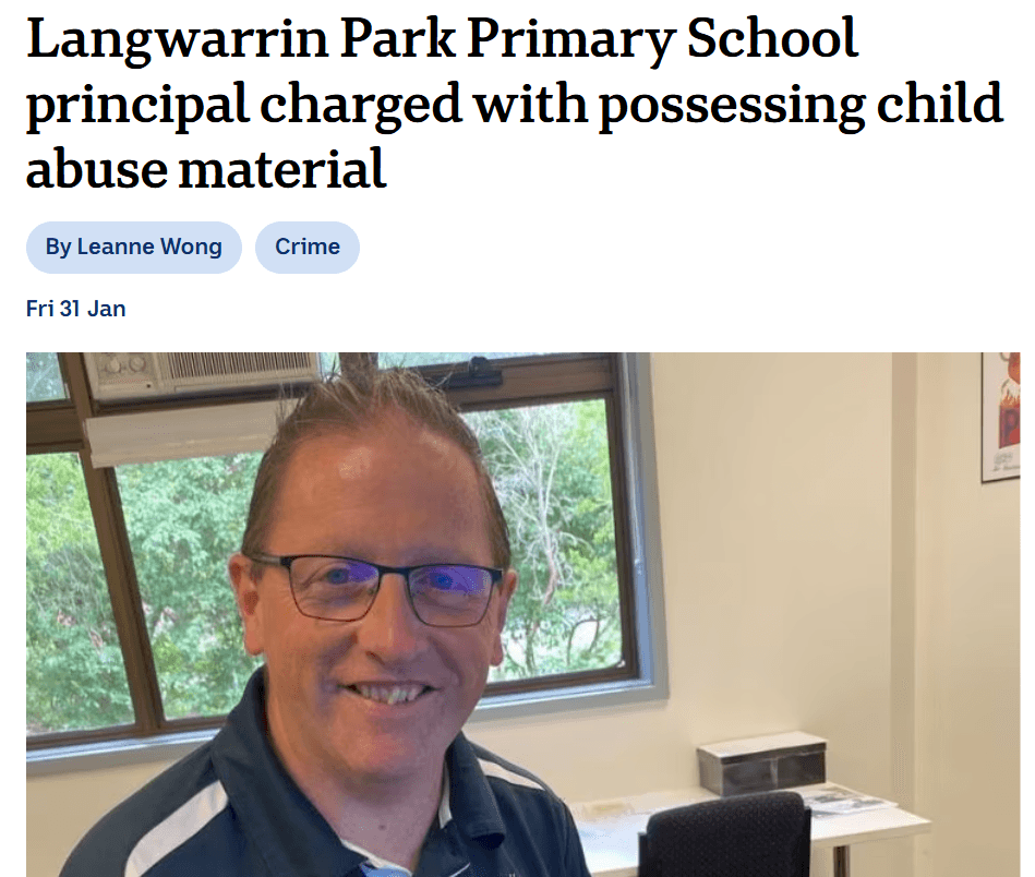 Melbourne School Principal Charged With Child Abuse Material