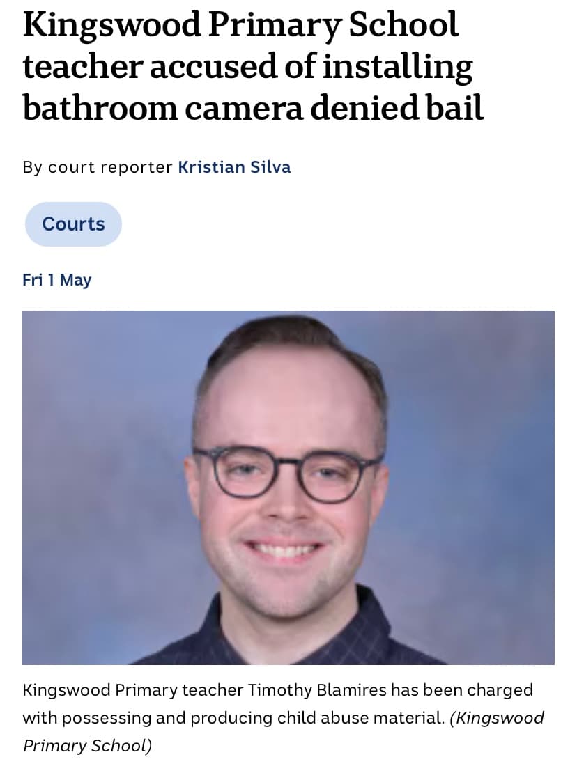 Primary School Teacher Filmed Students in Bathrooms