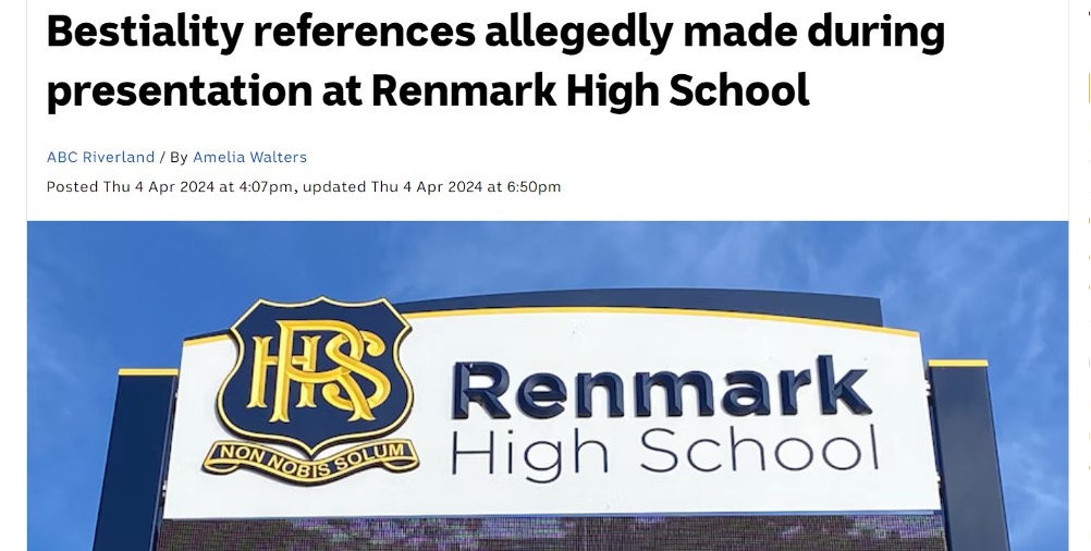 Renmark High School - Alleged Bestiality References